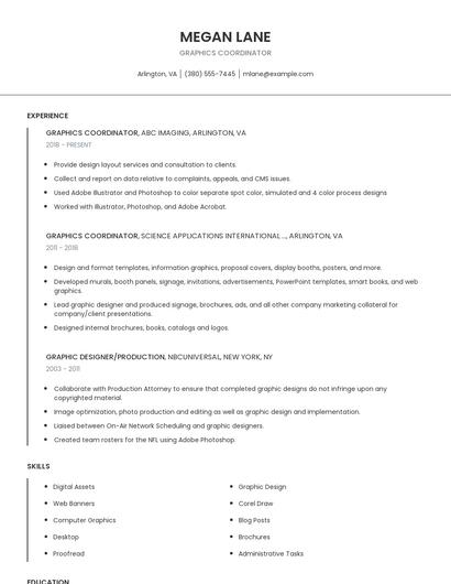 Graphics Coordinator Resume