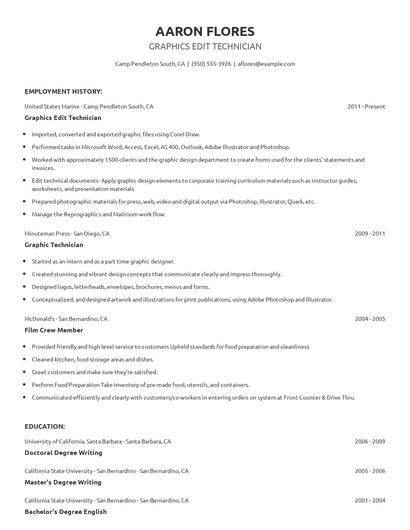 Graphics Edit Technician Resume