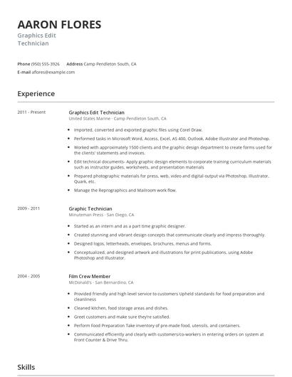 Graphics Edit Technician Resume