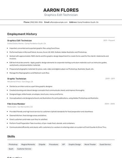 Graphics Edit Technician Resume