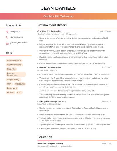 Graphics Edit Technician Resume