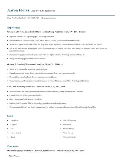 Graphics Edit Technician Resume