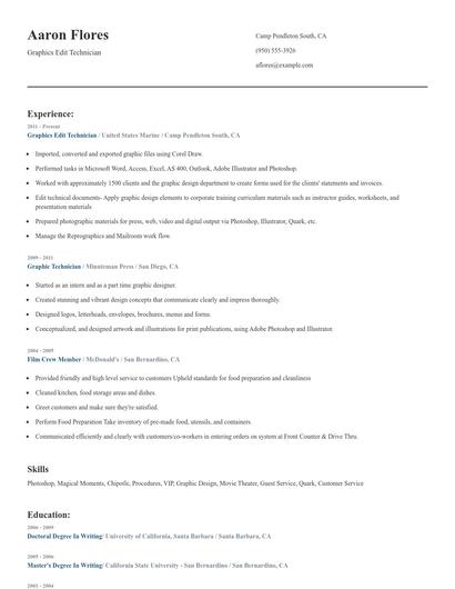 Graphics Edit Technician Resume