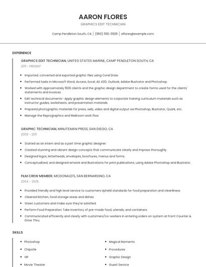 Graphics Edit Technician Resume