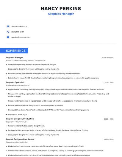 Graphics Manager Resume