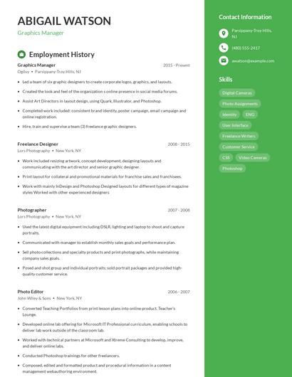 Graphics Manager Resume