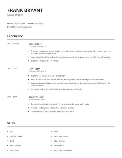 Grave Digger Resume