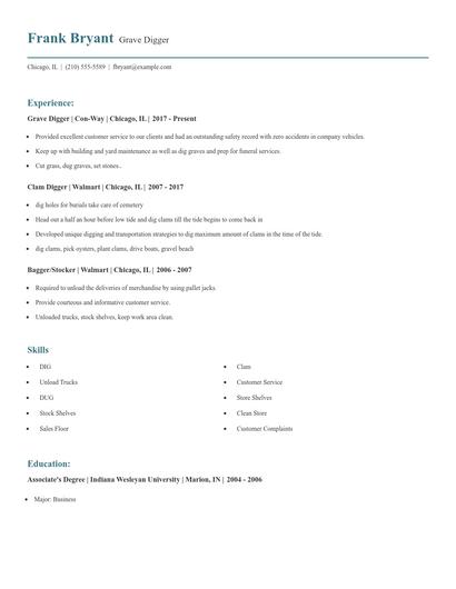 Grave Digger Resume