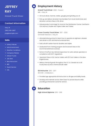 Gravel Truck Driver Resume