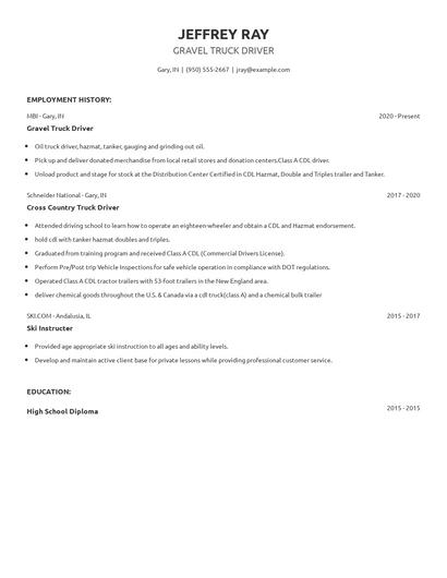 Gravel Truck Driver Resume