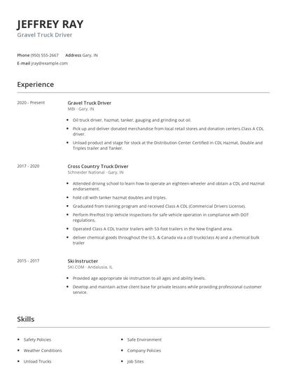 Gravel Truck Driver Resume
