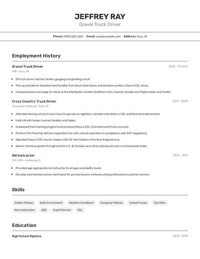 Gravel Truck Driver Resume
