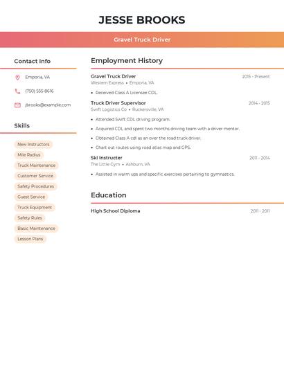 Gravel Truck Driver Resume