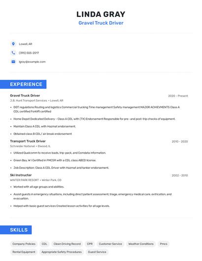 Gravel Truck Driver Resume