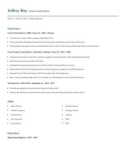 Gravel Truck Driver Resume