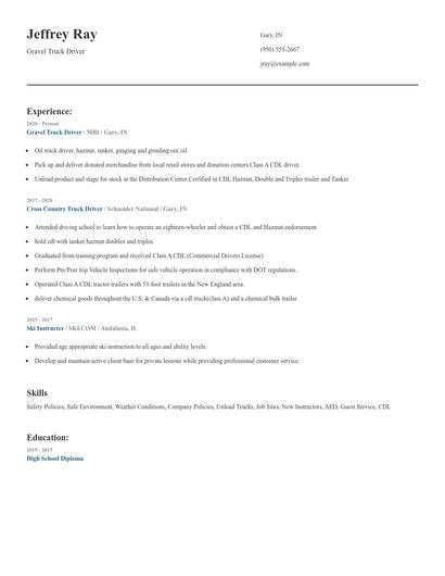Gravel Truck Driver Resume
