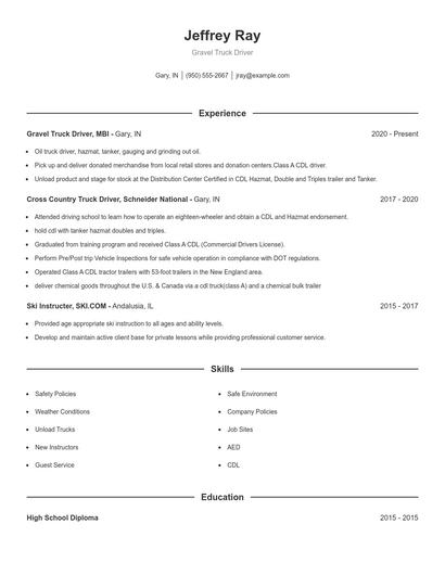 Gravel Truck Driver Resume
