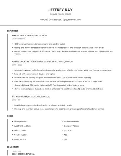 Gravel Truck Driver Resume