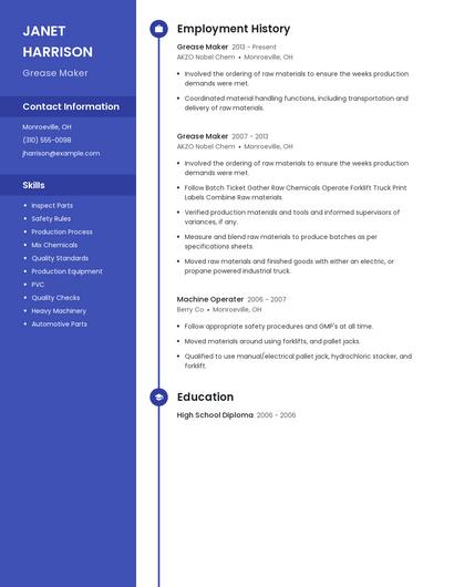 Grease Maker Resume