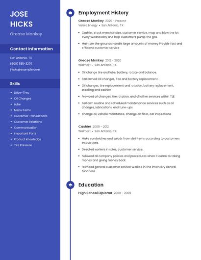 Grease Monkey Resume