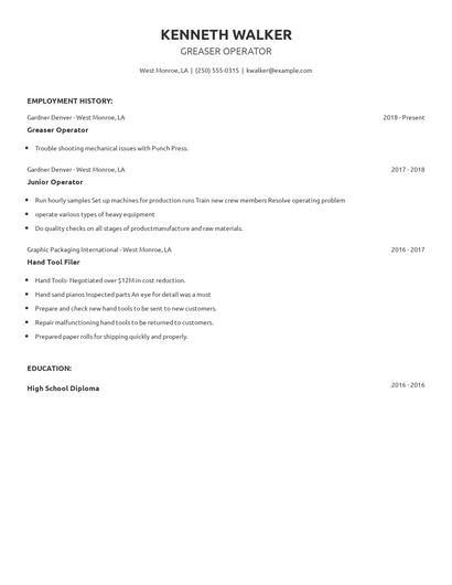 Greaser Operator Resume