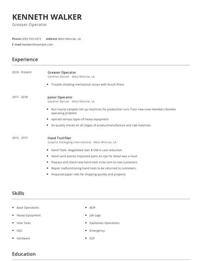 Greaser Operator Resume