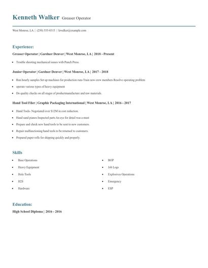 Greaser Operator Resume