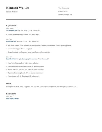 Greaser Operator Resume