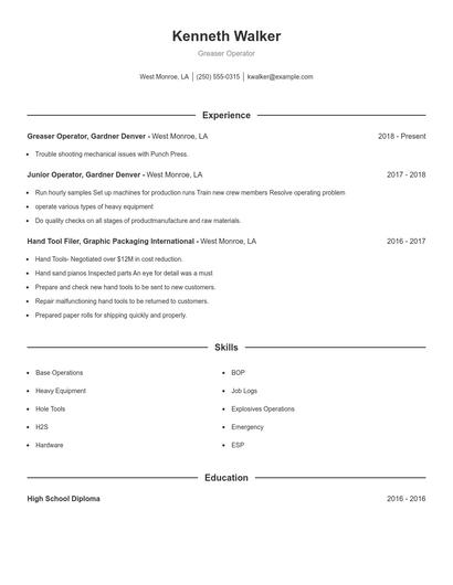 Greaser Operator Resume