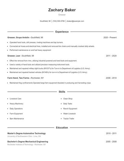 Greaser Resume