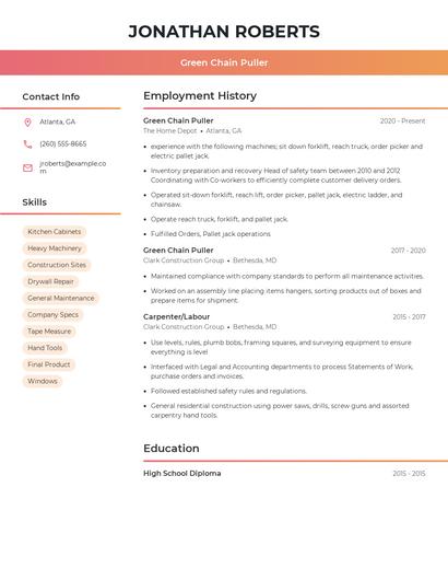 Green Chain Puller Resume