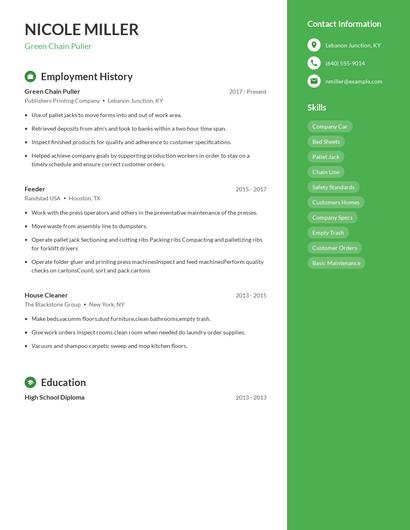 Green Chain Puller Resume