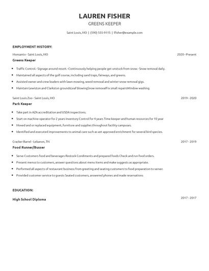 Greens Keeper Resume