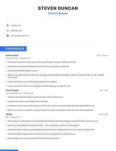 Greens Keeper Resume