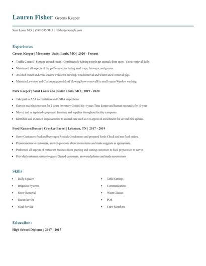 Greens Keeper Resume