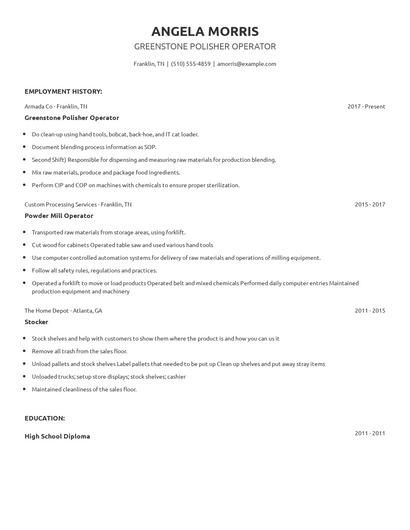 Greenstone Polisher Operator Resume