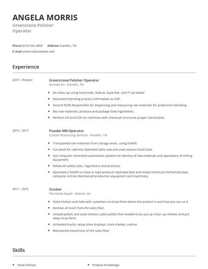 Greenstone Polisher Operator Resume