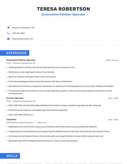 Greenstone Polisher Operator Resume