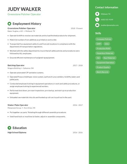 Greenstone Polisher Operator Resume