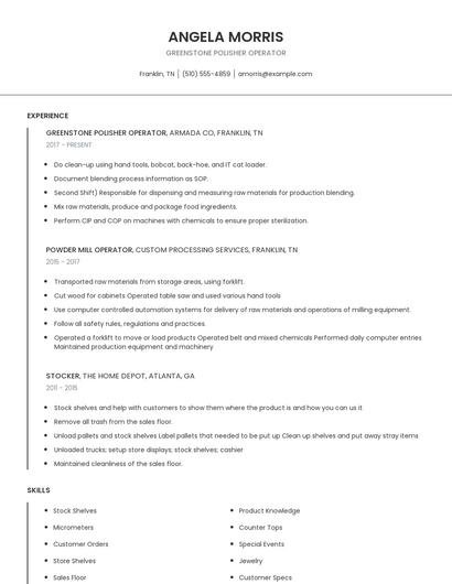 Greenstone Polisher Operator Resume