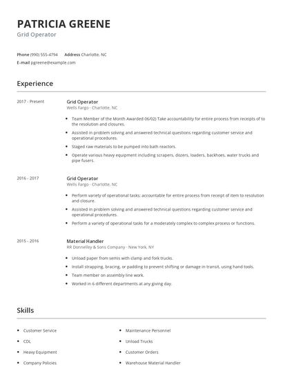 Grid Operator Resume