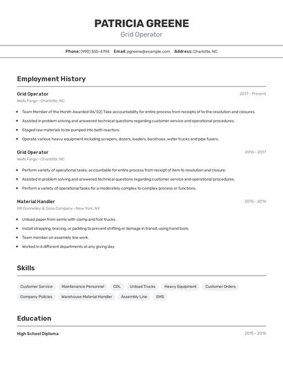 Grid Operator Resume