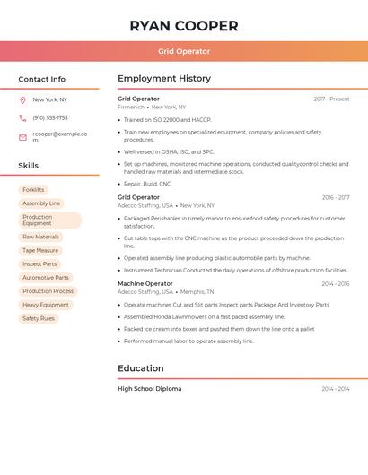Grid Operator Resume