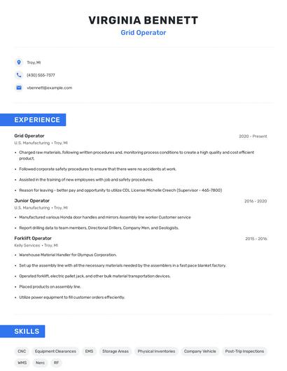 Grid Operator Resume