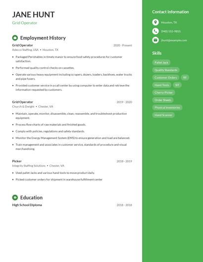 Grid Operator Resume