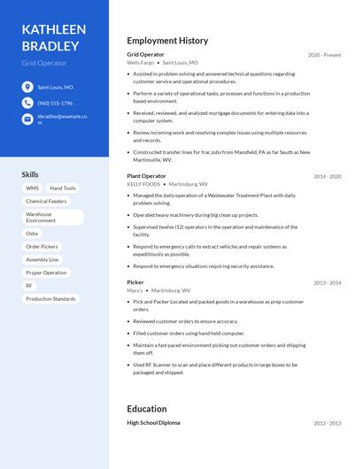 Grid Operator Resume