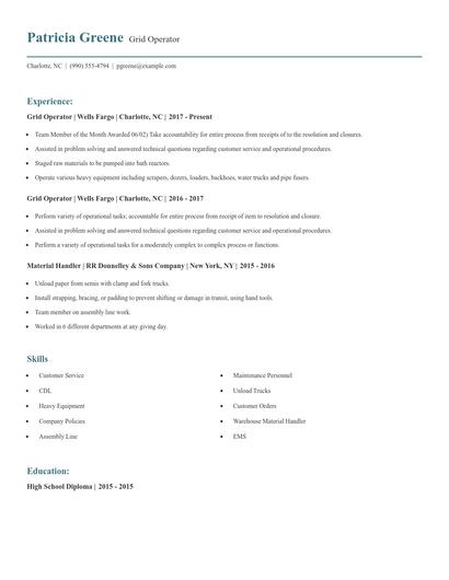 Grid Operator Resume