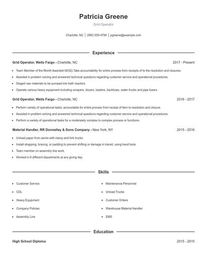 Grid Operator Resume