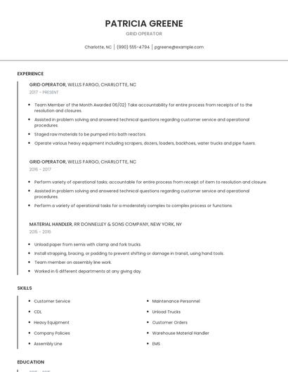 Grid Operator Resume