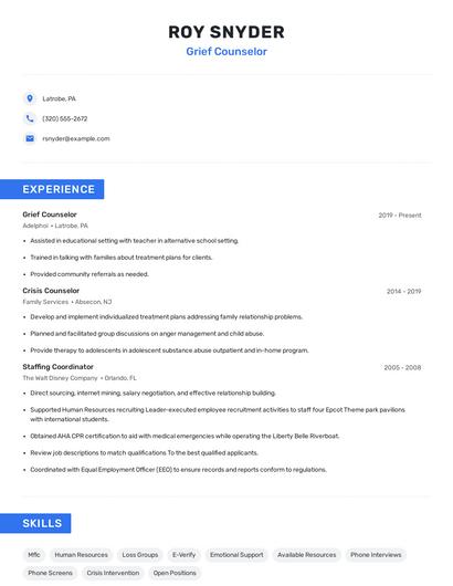 Grief Counselor Resume